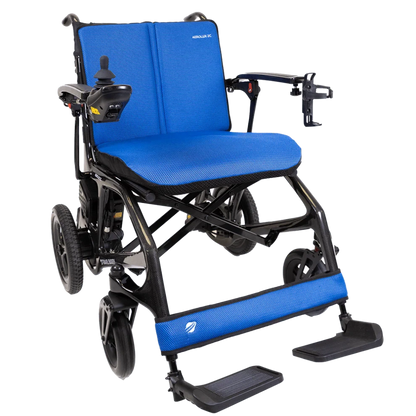 Deep blue replacement cushion set providing upgraded comfort for the AEROLUX 2C carbon fiber wheelchair.
