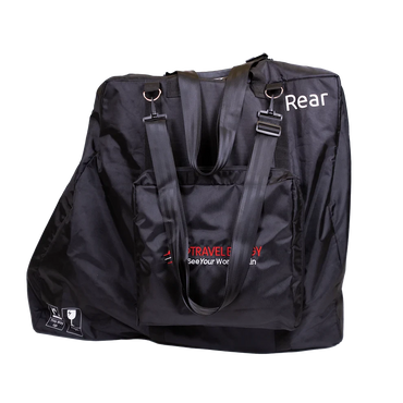 Front view of the black Travel Buggy AEROLUX 2C fitted travel bag designed for safe transit and padded protection.