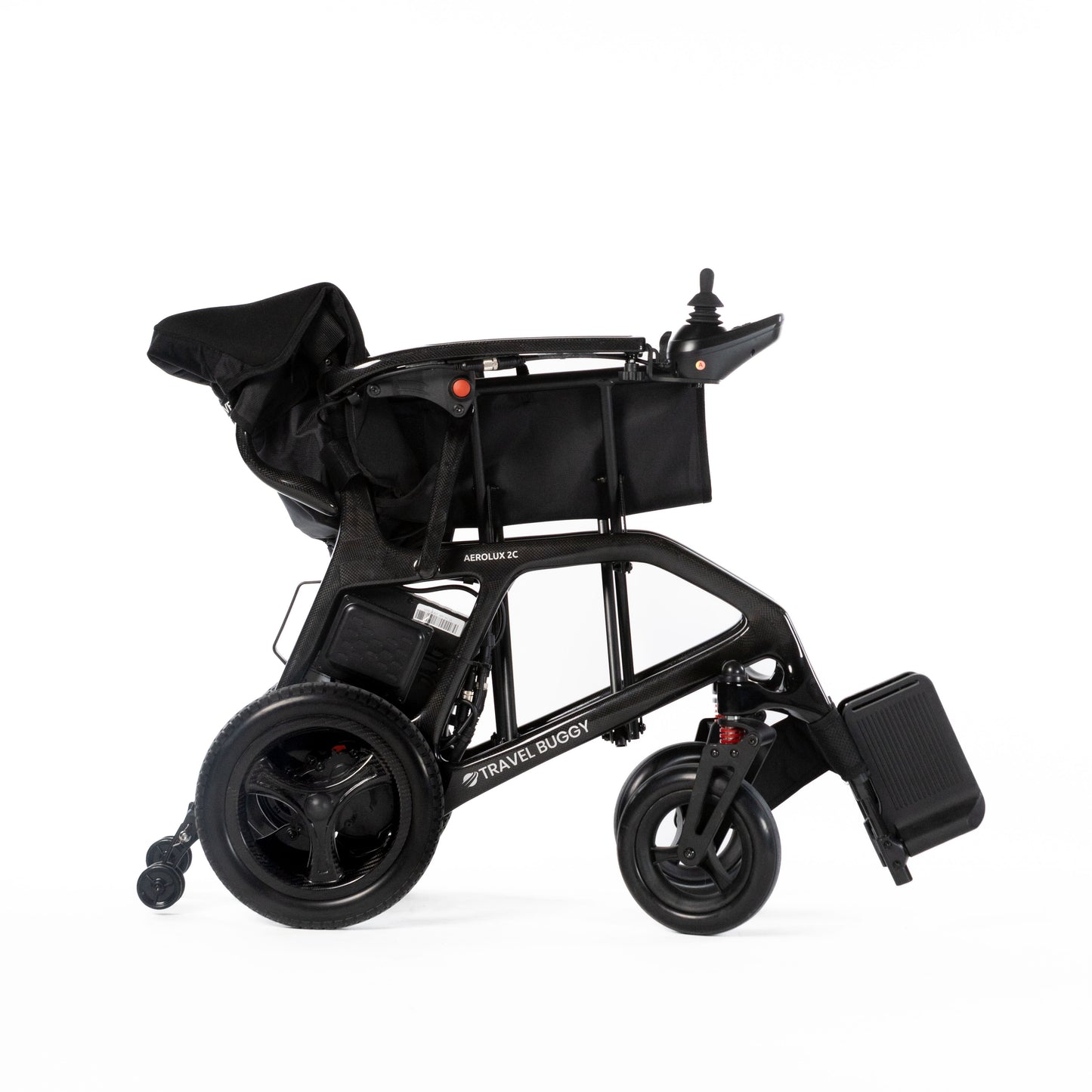 Travel Buggy AEROLUX 2C folded upright, right side view on a white background