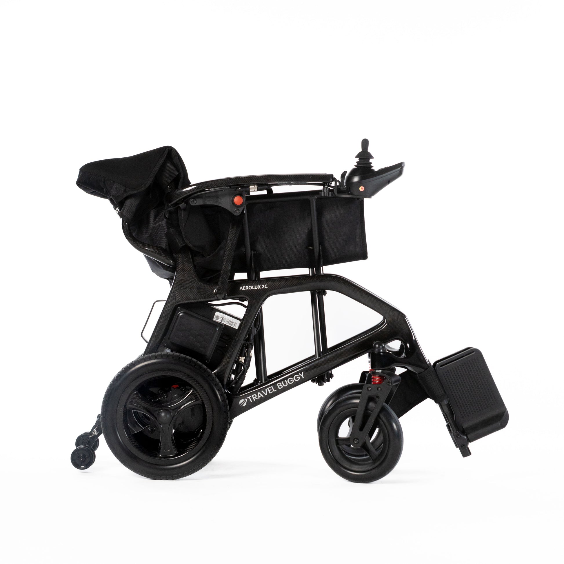 Travel Buggy AEROLUX 2C folded upright, right side view on a white background