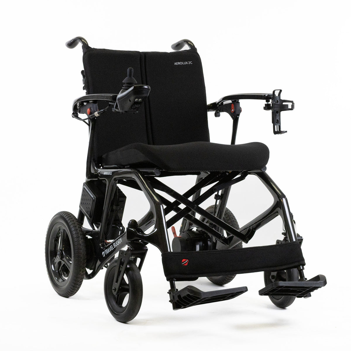 Travel Buggy AEROLUX 2C folding power chair, front right three-quarter view on a white background