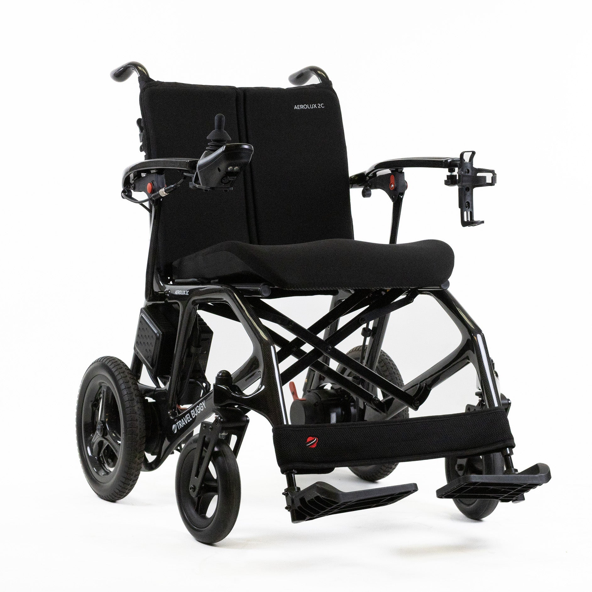 Travel Buggy AEROLUX 2C folding power chair, front right three-quarter view on a white background
