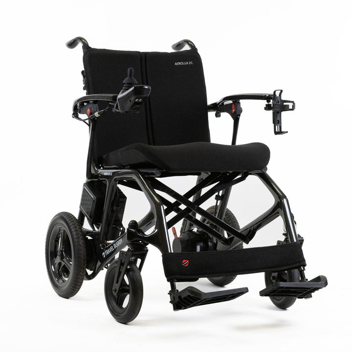 Travel Buggy AEROLUX 2C folding power chair, front right three-quarter view on a white background