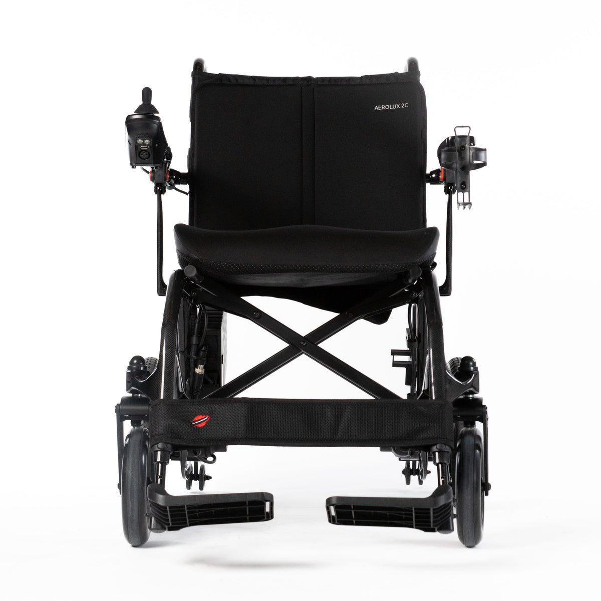 Travel Buggy AEROLUX 2C folding power chair, straight front view on a white background