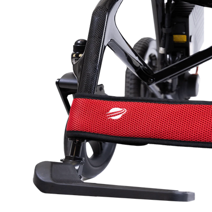 Side view showing the comfortable red calf rest pad on the AEROLUX 2C mobility chair.