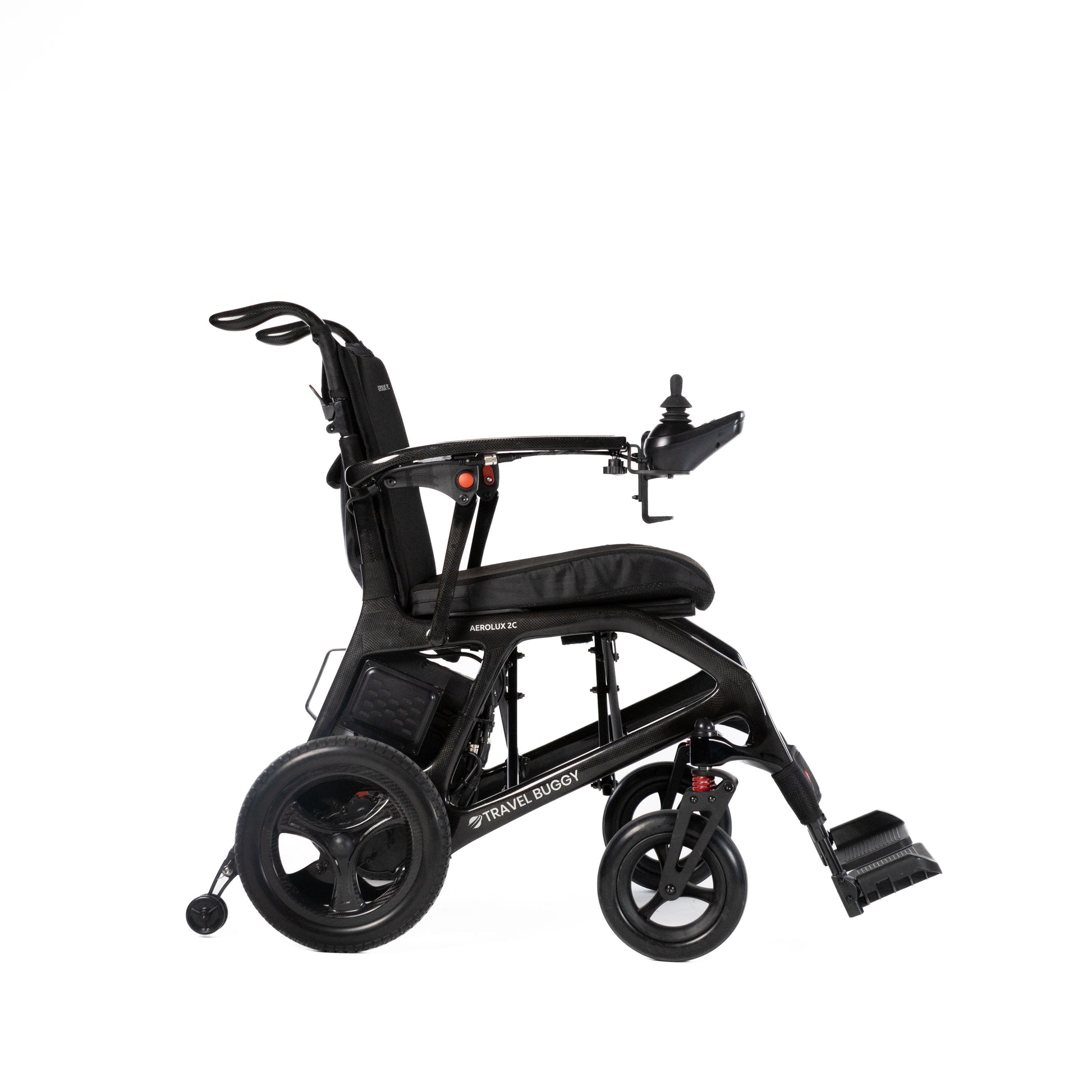 Travel Buggy AEROLUX 2C folding power chair, right side view on a white background