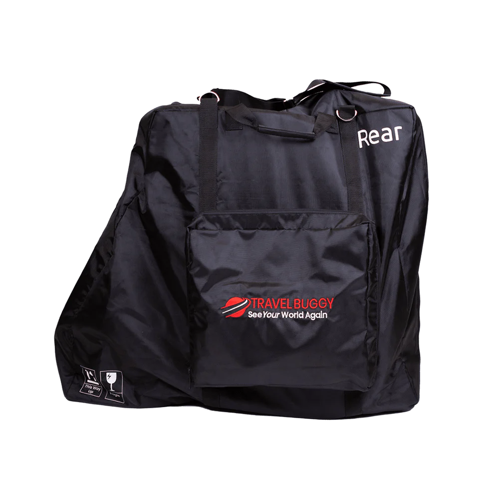 Angled view of the Travel Buggy padded transit case showing its durable exterior fabric and reinforced handles.