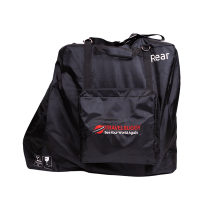 Angled view of the Travel Buggy padded transit case showing its durable exterior fabric and reinforced handles.