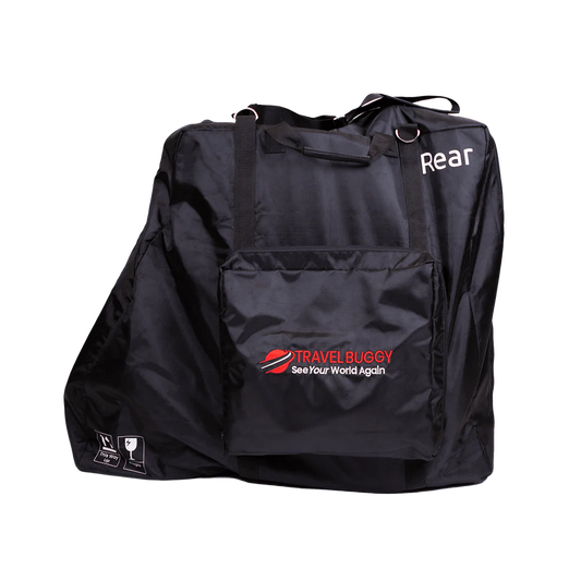 Angled view of the Travel Buggy padded transit case showing its durable exterior fabric and reinforced handles.