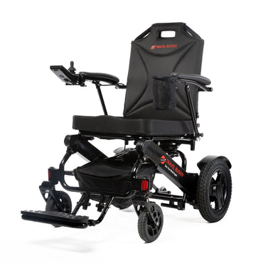 Travel Buggy CITY 2 PLUS power wheelchair in Black, opposite front three-quarter view
