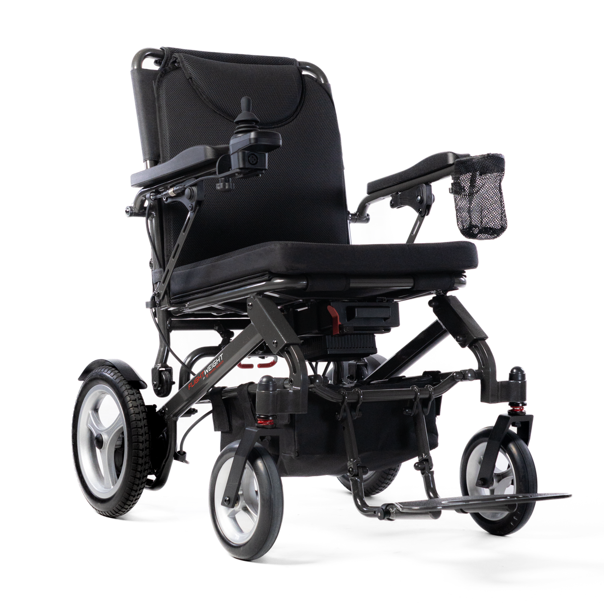 Travel Buggy DASH 3 folding power wheelchair, front right three-quarter view on a white background