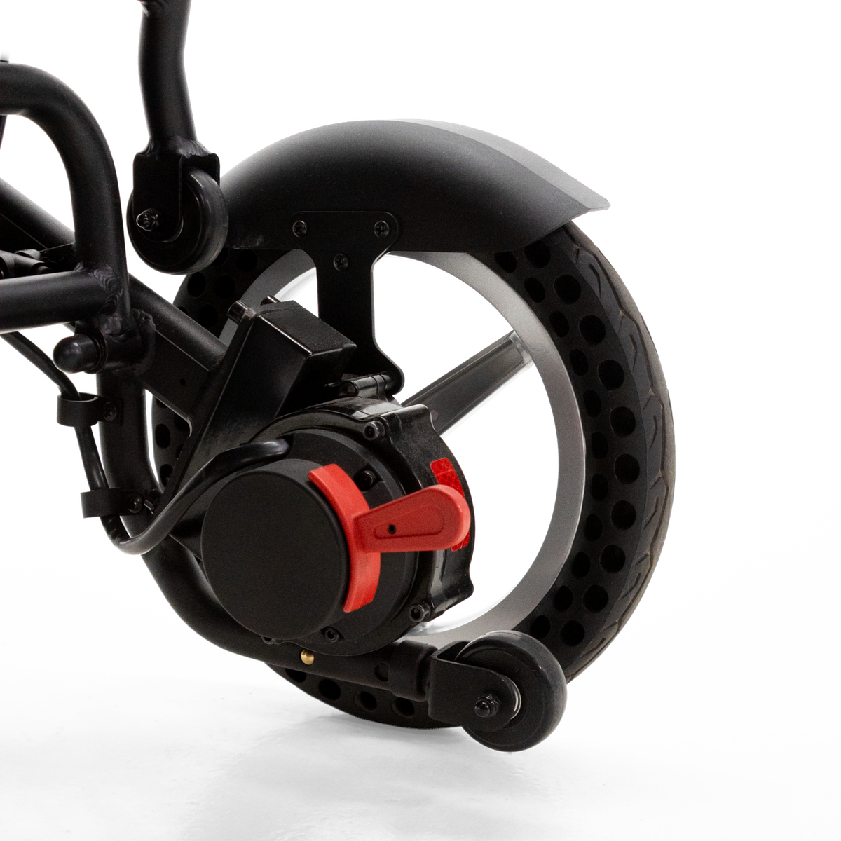 Travel Buggy DASH 3 rear motor and magnesium rim close-up