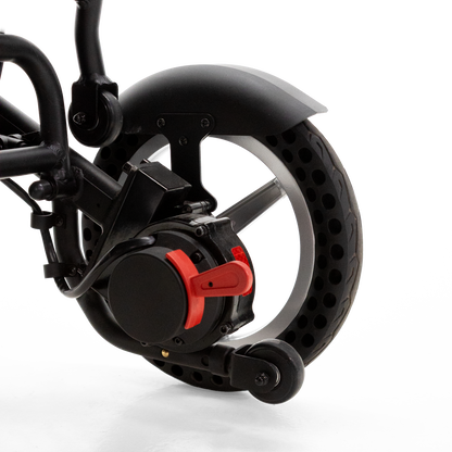 Travel Buggy DASH 3 rear motor and magnesium rim close-up