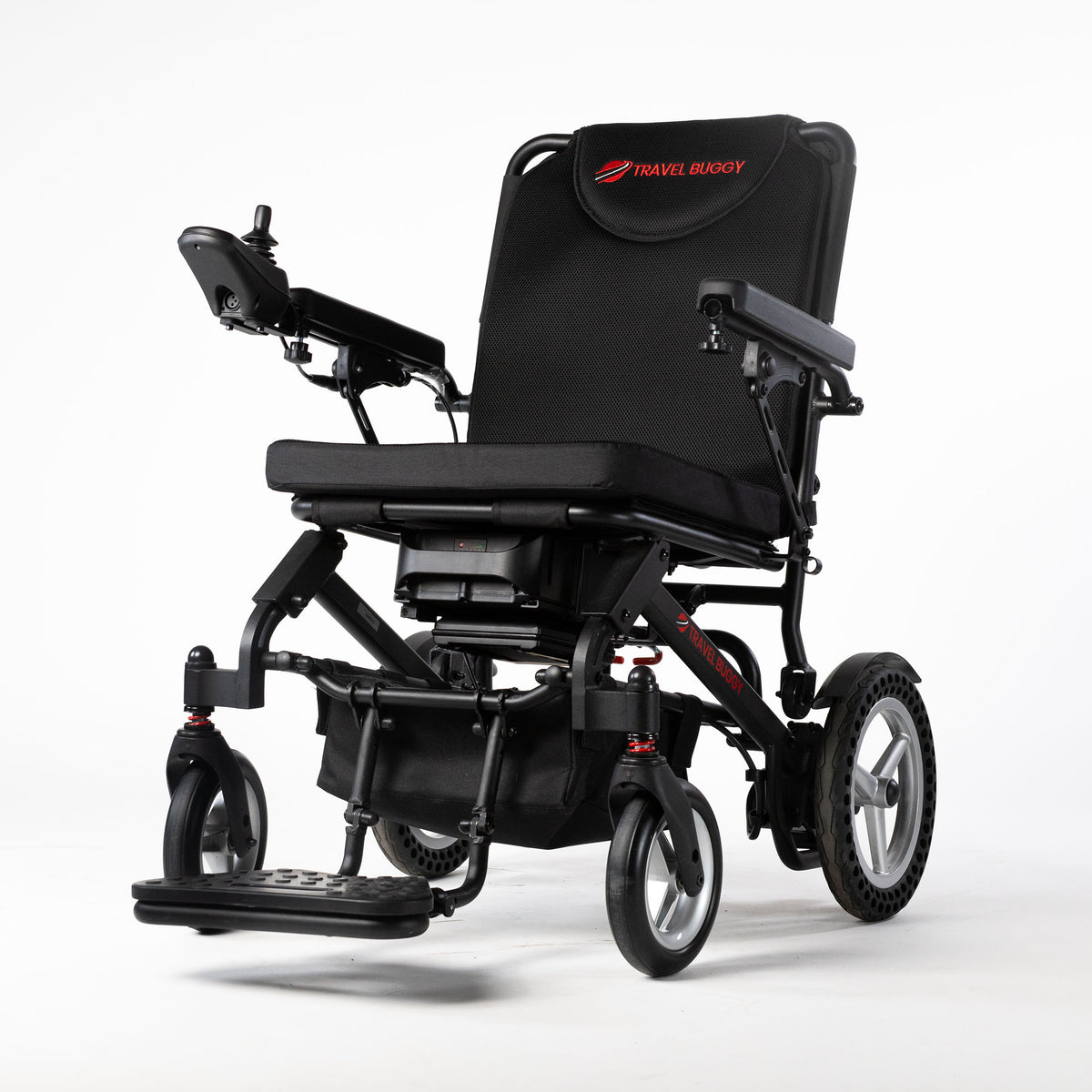 Travel Buggy DASH folding power chair, front-left three-quarter view on a white background