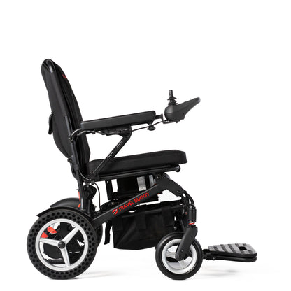Right-side profile of the Travel Buggy DASH folding power chair on a white background