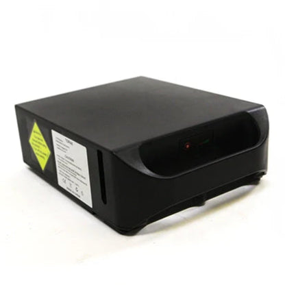 Side view showing the connector port on the Travel Buggy DASH series lithium-ion power wheelchair battery.