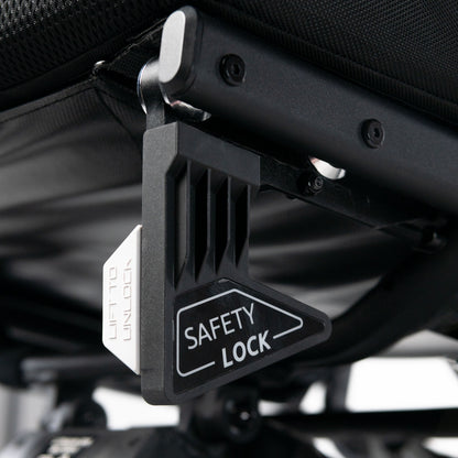 Travel Buggy Grand Tourer GT safety lock close-up beneath the seat