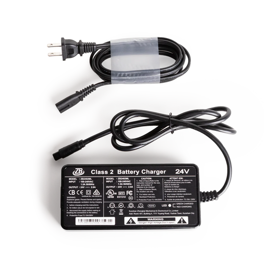 Black Travel Buggy Grand Tourer GT 24V 2.0A universal battery charger and power supply cord.
