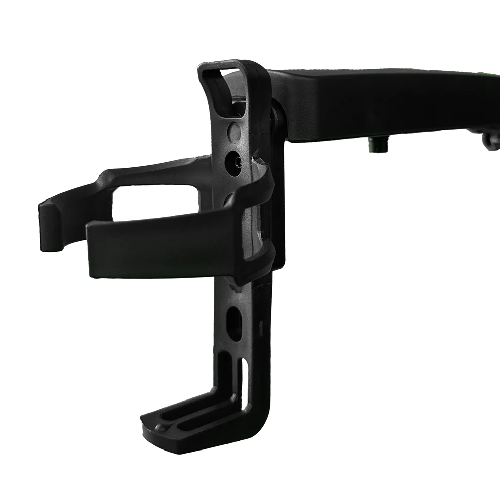 Black Travel Buggy GT integrated cup holder bracket designed for seamless armrest mounting and secure beverage storage.