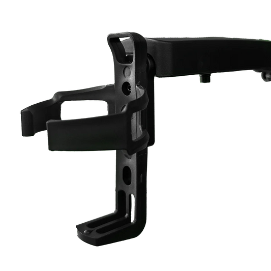 Black Travel Buggy GT integrated cup holder bracket designed for seamless armrest mounting and secure beverage storage.