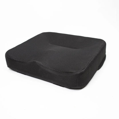Standalone view of the black Travel Buggy Helix deluxe padded seat cushion featuring contoured high-density foam support.