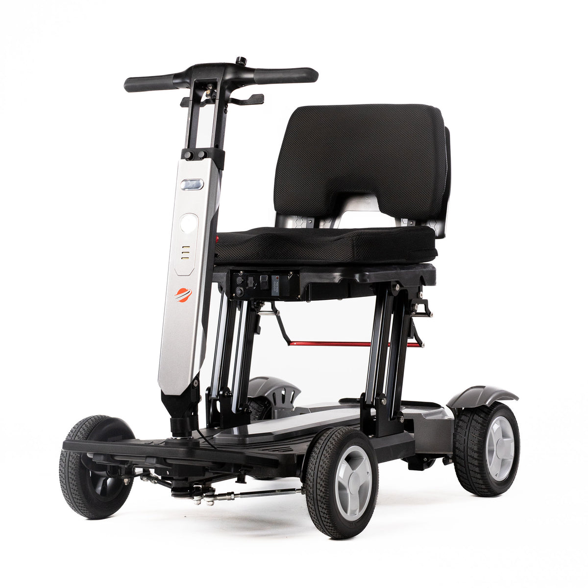 Travel Buggy HELIX lightweight foldable mobility scooter, left-angle studio view
