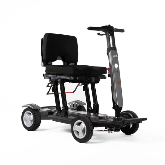 Travel Buggy HELIX lightweight foldable mobility scooter, right-angle studio view