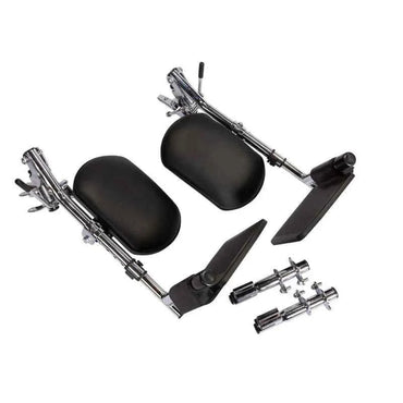 Pair of Travel Buggy orthopedic adjustable elevating leg rest extensions featuring padded calf supports and sturdy footplates.