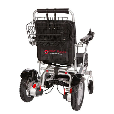 Travel Buggy detachable shopping basket mounted behind a power wheelchair