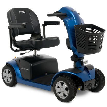 Pride Victory 10.2 four-wheel mobility scooter in Ocean Blue, front three-quarter view