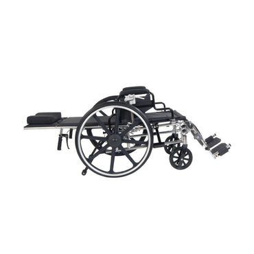 Black wheelchair with folded legs on a white background