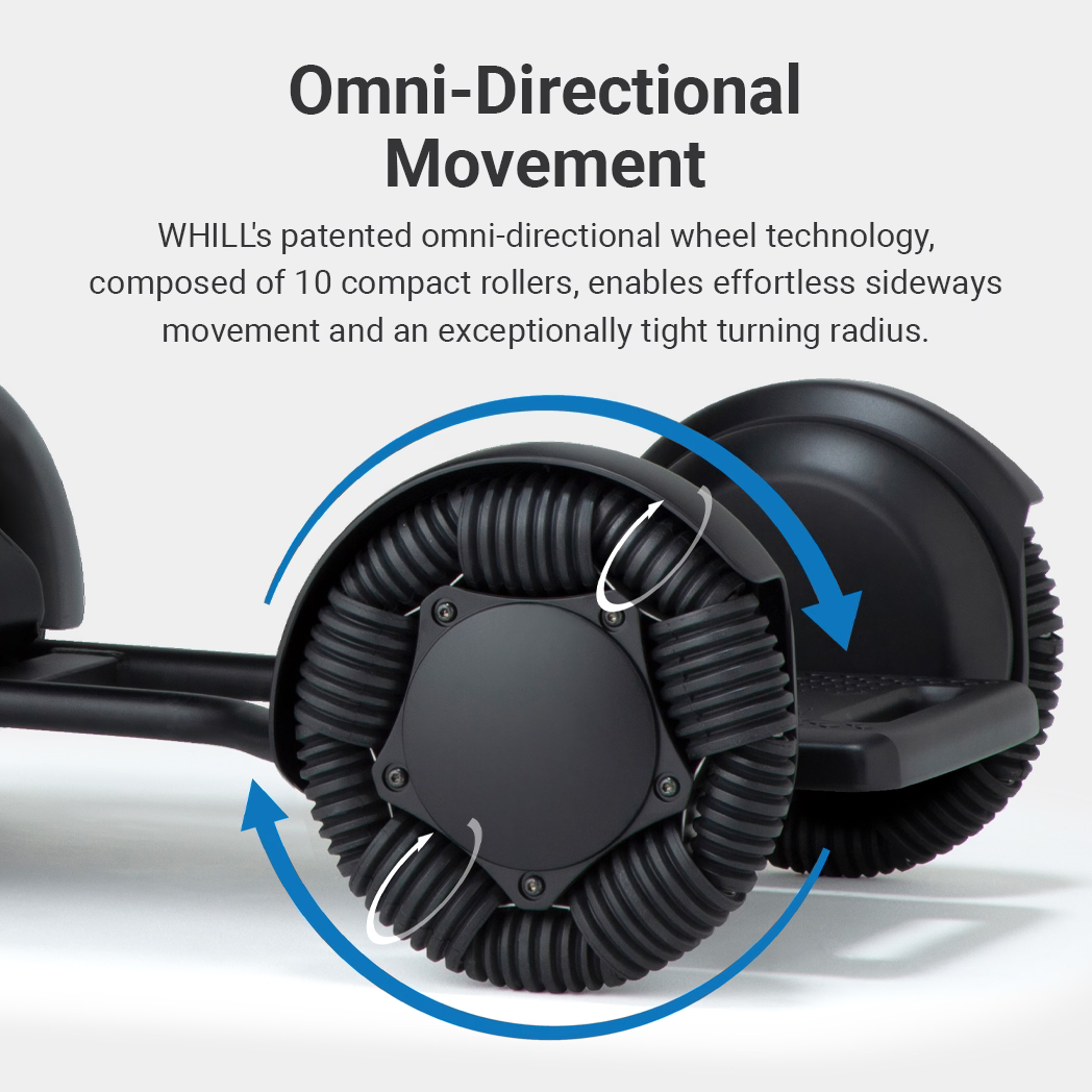 WHILL Model C2 front omni-wheel directional movement