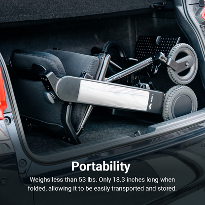 WHILL Model F folded for transport and storage