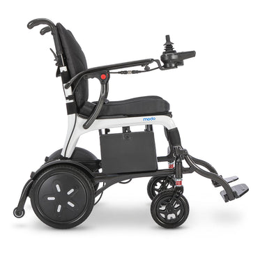 WHILL MODO Breeze carbon-fibre folding power wheelchair, right-side studio view