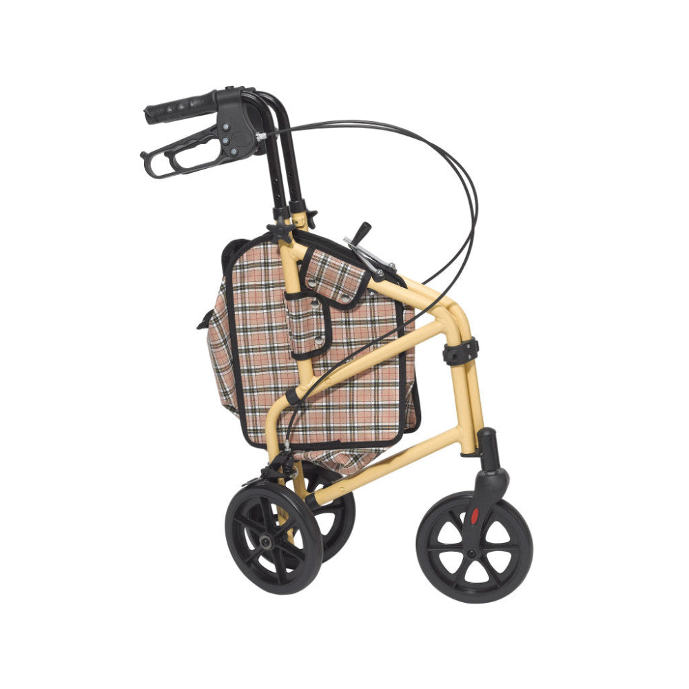 Side view of the Winnie Lite 3-Wheel Rollator folded flat for easy transport and storage.